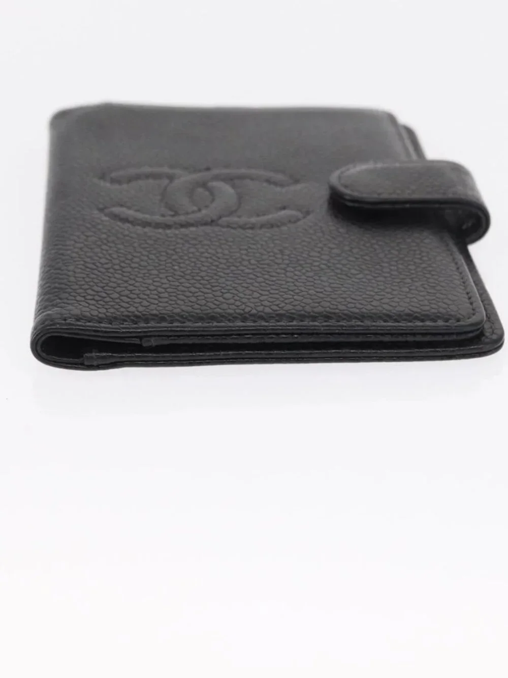 CHANEL Day Planner Cover Grained Calf Skin Black Gold CC Auth 162550